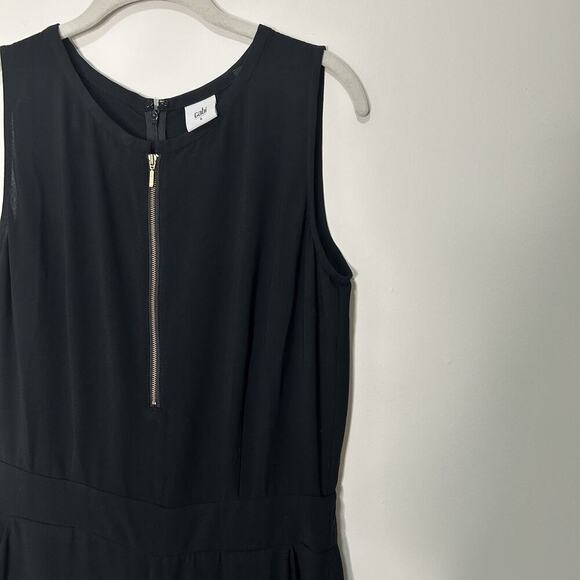 Cabi Black Grace Sleeveless Jumpsuit Size 6 Gold Zipper With Pockets Minimalist - Picture 2 of 11
